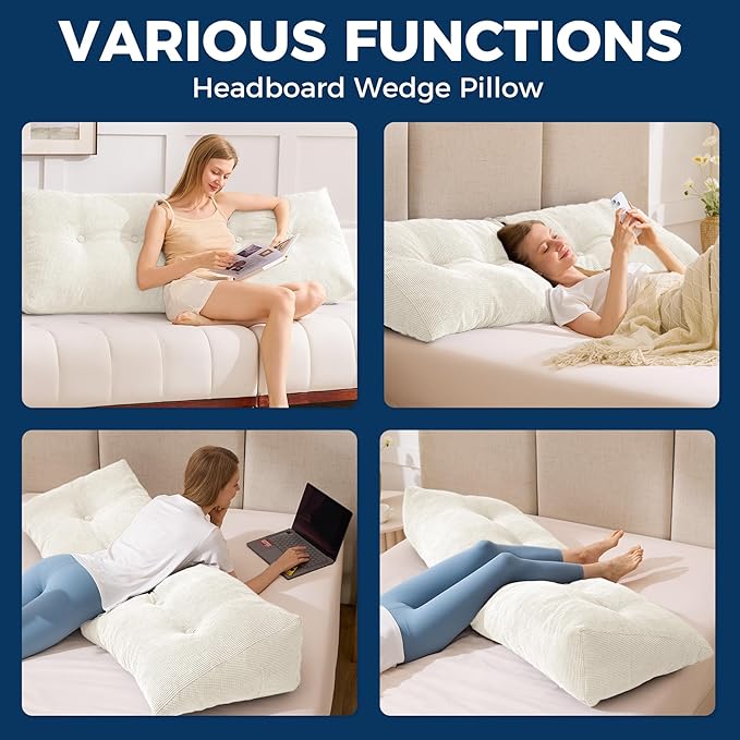 Headboard Pillow Twin, Triangle Pillows for Headboard, Head Board Backrest Wedge Pillow for Reading Sitting Working, Daybed Pillows with Removable Cover for Bed Dorm Sofa, Beige