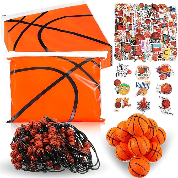 190 Pcs Basketball Party Favors Set Basketball Party Supplies Include Basketball Gift Bags Mini Balls Bracelet Stickers for Sport Party Favors Basketball Birthday Party Decorations