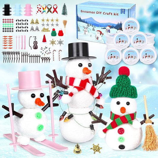 12 Pack Modeling Clay DIY Snowman Kit, Christmas Build a Snowman Craft Kit for Kids, Creative Kids Air Dry Modeling Clay, Christmas Crafts Xmas Gift Stocking Stuffers for Kids