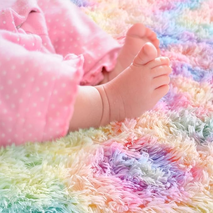 Noahas Oval Fluffy Rainbow Rug 2.6X5.3 Small Kids Rugs for Bedroom Girls And Boys Aesthetic,Bedside Bedroom Rug,Ultra Soft Runner Carpet Modern Shaggy Nursery Area Rugs Home Decor