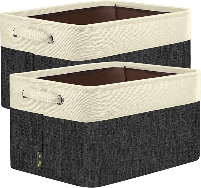 BALEINE 2 Pack Fabric Storage Bins for Shelves, Linen Storage Baskets for Organizing, Decorative Closet Bins for Clothes, Home (Black, 17''x13''x10.5'')