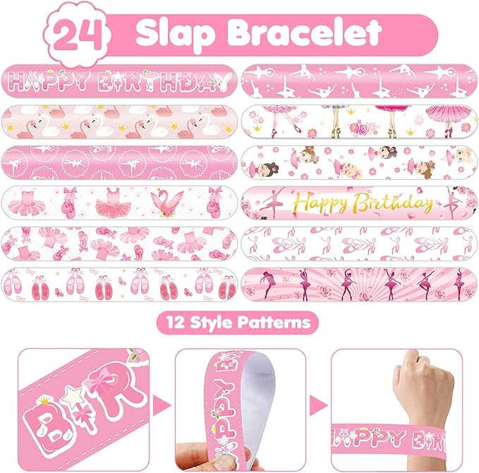 48PCS Ballerina Party Favors - 24PCS Tattoos & 24PCS Slap Bracelets - Birthday Party Supplies, Gifts, Classroom Prizes, Carnival Rewards, Christmas Decorations for Girls & Boys