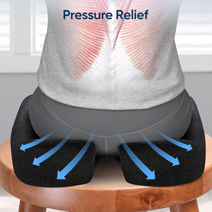 Gel Seat Cushions for Office Chairs Tailbone Pain Relief/Pressure Relief/Sciatica Pain, Memory Foam Breathable Chair Cushions for Back Pain/Butt Pillow Fits Computer Chair/Car/Wheelchair