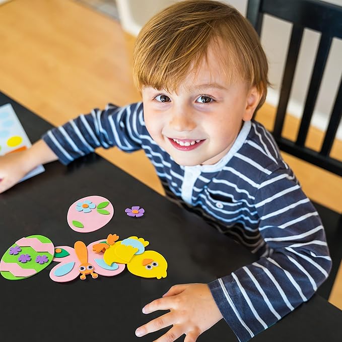 JOYIN 24 Pcs Foam Easter Egg Magnet Craft Kit, Easter Craft Kits DIY Animal and Egg Magnet Set for Kids Favor Classroom Homeschool Art Decor, Art and Craft Supplies Party Favors