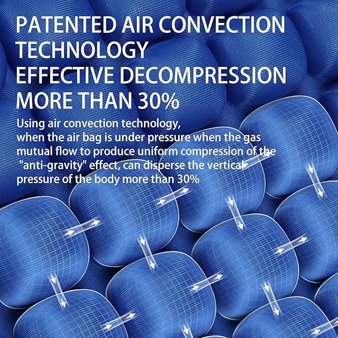 Inflatable Seat Cushion - Portable Travel Cushion for Airplane, Office & Camping - Adjustable Support with Pressure Dispersion to Prevent Discomfort & Bedsore-Blue