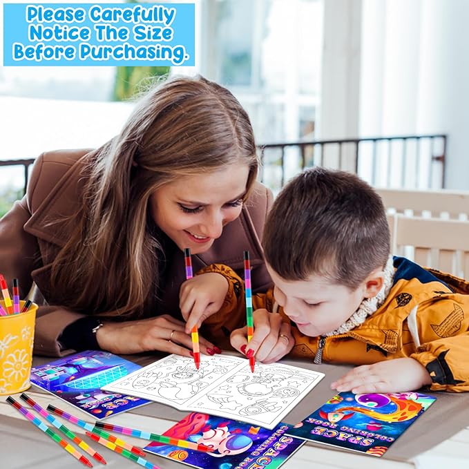 24Pcs Outer Space Coloring Books for Kids with 24 Stacking Crayons Mini Coloring Book Party Favors Bulk Gifts Alien Astronaut Small Activity Books For Birthday Party Goodie Bags Stuffer Classroom