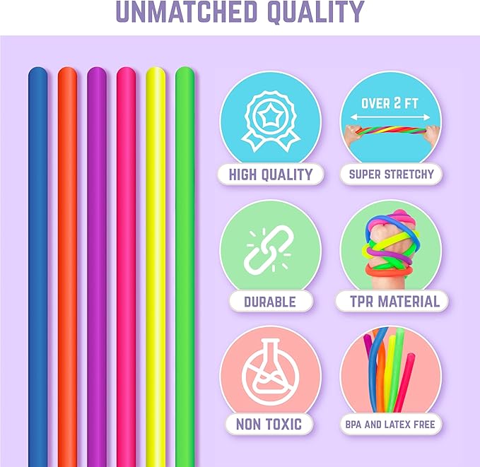 BUNMO Stretchy Strings - Sensory Toys for Toddlers - Stimulating & Addictive Sensory Toys for Kids - Fidget Toy - Hours of Fun for Kids - Non-Mouthable Toy 3+ - Smooth 6 Pack