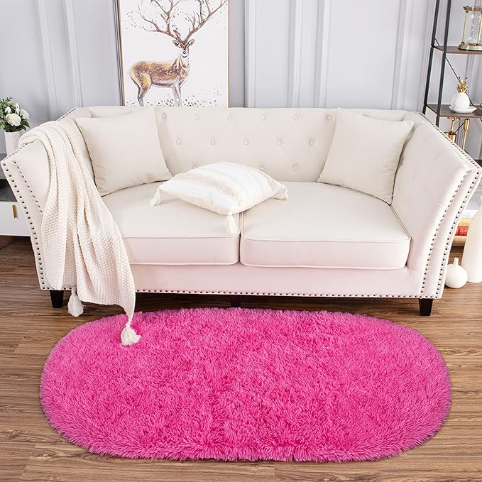 Noahas Ultra Soft Fluffy Bedroom Rugs Kids Room Carpet Modern Shaggy Area Rugs Home Decor 2.6' X 5.3', Hot Pink