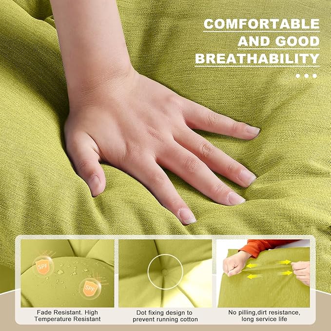 Bench Cushion 36 inches,Indoor/Outdoor Non-Slip Tufted Cushions, Premium Waterproof Linen, Soft Piano Sofa Cushions, High-Density Memory Foam(Green-36x14 x 4 in)