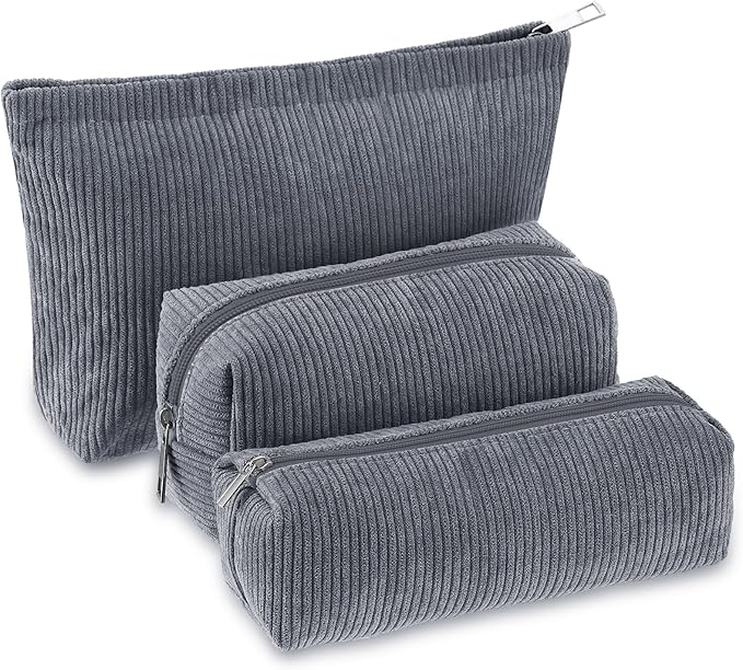 Huhumy 3 Pcs Makeup Bag Set for Women Corduroy Cosmetic Pouch Aesthetic Smile Travel Toiletry Bag Cute Purse Pouch Pencil Case Makeup Brushes Storage Organizer for Valentine(Green,Smile Face)