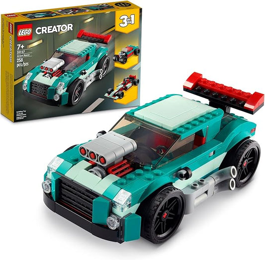 LEGO Creator 3 in 1 Street Racer Car, Rebuildable Kit Transforms to a Muscle Car, Hot Rod, or Race Car Toy, Great Model Car Toy Gift for Boys and Girls Age 7+ Years Old, 31127