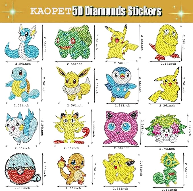 18 Pcs Diamond Art Stickers Kits for Kids, DIY Cartoon Paint by Numbers Diamonds Mosaic Stickers for Kids Arts Diamond Craft Stickers for Kids and Adult Beginners