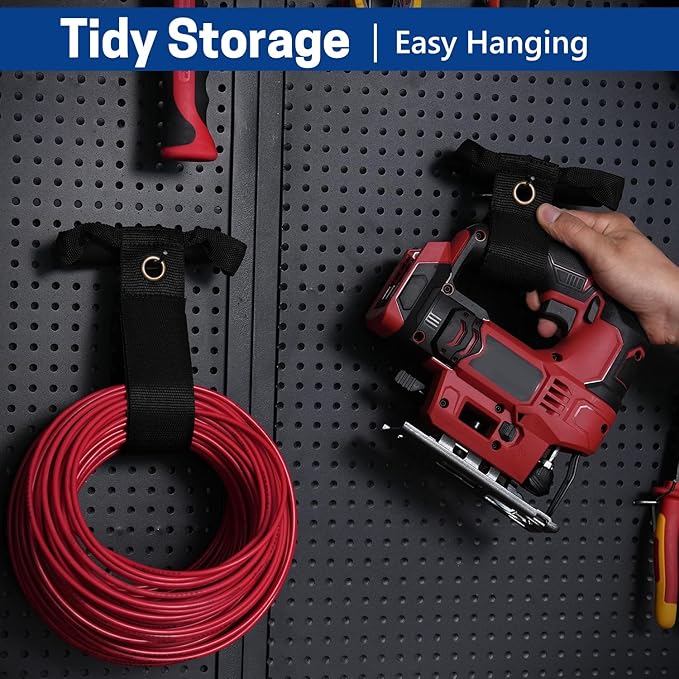 WISEPRO 2 Pack Extension Cord Holder Organizer, 19 Inch & 24 Inch Adjustable Hook and Loop Cable Storage Straps with Handle for Garage Electrical Cords Cable Rope Hose Organizers and Storage