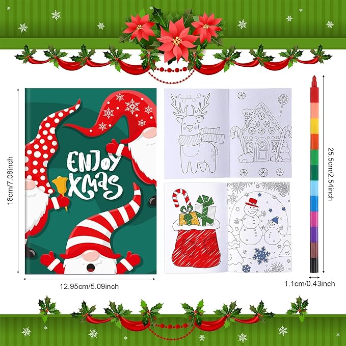 24 Pcs Christmas Coloring Book for Kids Bulk with 24 Crayons, Christmas Activity Books with Marker Xmas Stocking Goodie Bag Stuffers for Holiday Students Classroom Gifts Party Favors (Cute)
