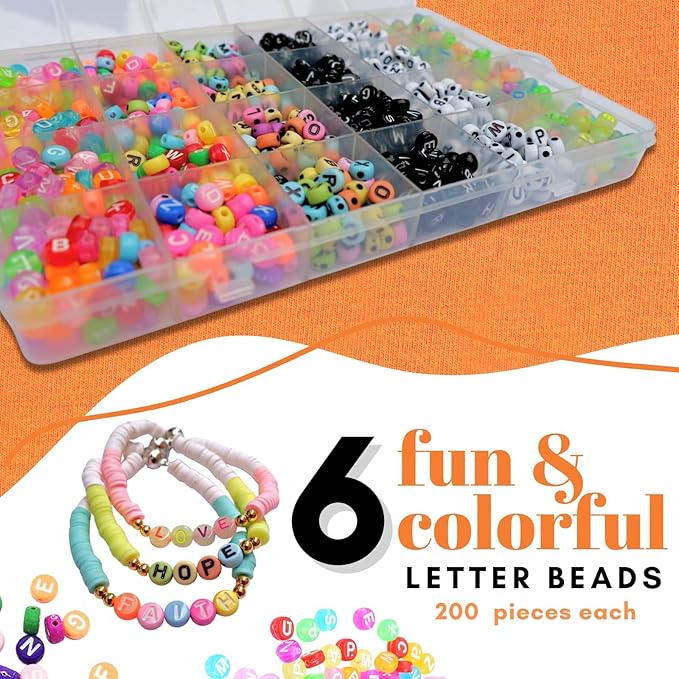 Clay Beads Jewelry Making Kit 10,500PCS - Complete Bracelet Making Kit for Kids with Flat Beads, Polymer Clay Flat Letter Beads, Preppy Bracelet Kit for DIY Heishi Bead Kit