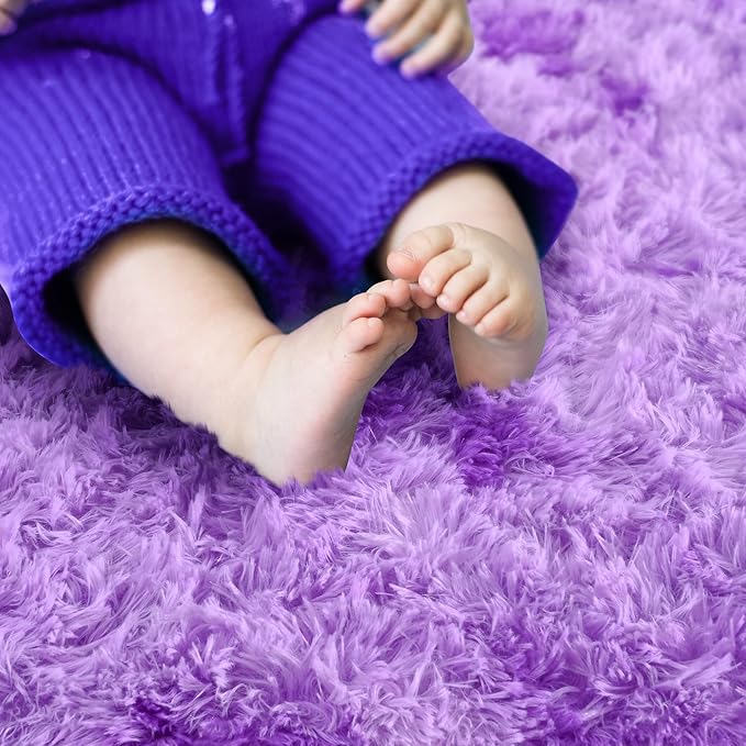 Noahas Oval Fluffy Purple Rug 2.6X5.3 Small Kids Rugs for Bedroom Girls And Boys Aesthetic,Bedside Bedroom Rug,Ultra Soft Runner Carpet Modern Shaggy Nursery Area Rugs Home Decor''