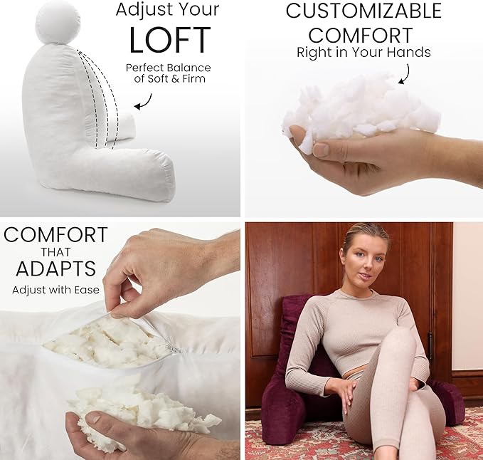 Husband Pillow Aspen Mauve Purple, Standard+ Reading Pillow Bed Rest Chair, Two-Sided Reversible Fabric, Large Lounge Cushion Adult Backrest with Arms, Comfy Back Support for Sit Sitting Up, Washable