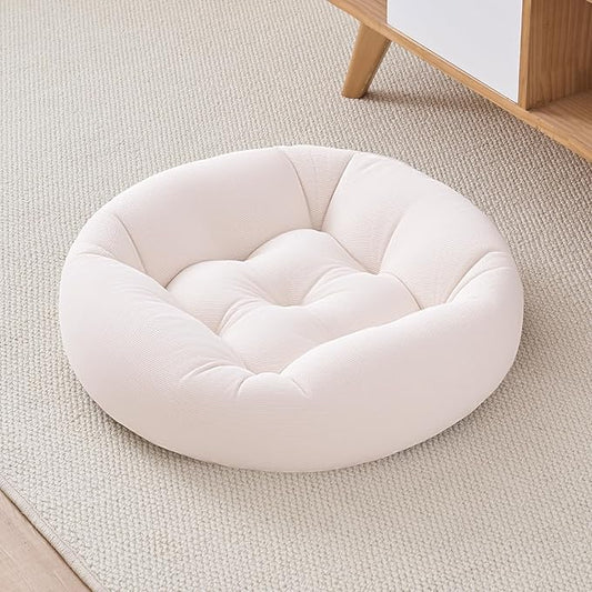 2Pcs Floor Pillows for Adults, 22x22 Inch Meditation Cushions, Large Round Sitting Cushion Living Room Memory Foam Pillow for Sitting (1, Beige, 22x22x4 Inch)