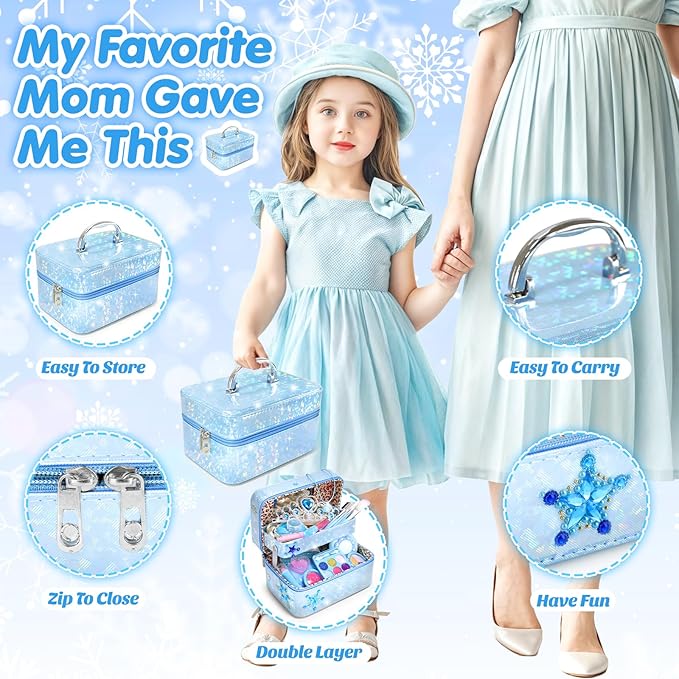 INNOCHEER Kids Makeup Kit for Girl Toys, Frozen Toys for Girls Makeup Kit, Washable Make Up for Kids Double Layer, Frozen Makeup for Little Girls, Gifts Toys for 3 4 5 6 7 8 9 10 11 12+ Year Old Girls