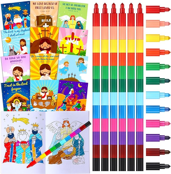 24 Pcs Christmas Coloring Book for Kids Bulk with 24 Crayons, Christmas Activity Books with Marker Xmas Stocking Goodie Bag Stuffers for Holiday Students Classroom Gifts Party Favors (Adorable)