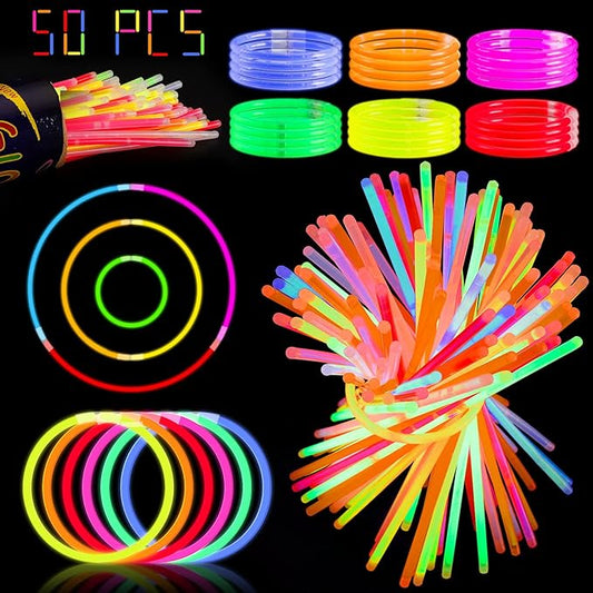50Pcs Glow Sticks,Glow In The Dark Sticks,8" Glowsticks Light Up Sticks Party Favors for Kids Adults, Glow Sticks Bulk with Connectors for Necklaces Bracelets Party Supplies