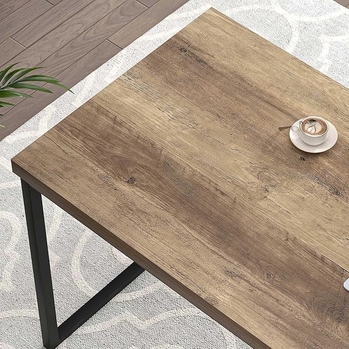 FOLUBAN Industrial Computer Desk, Rustic Wood and Metal Writing Desk, Vintage PC Table for Home Office, Oak 60 inch