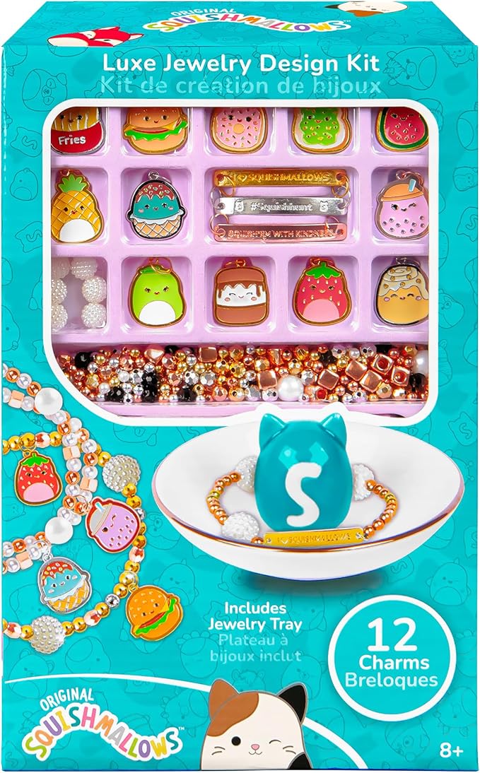 Fashion Angels Squishmallows Luxe Jewelry Design Kit, Includes Assortment of Beads, Charms & More, Makes 12+ Projects, Squishmallows Character Jewelry for Kids, Teen Girls & Boys