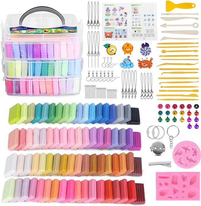 Aestd-ST Polymer Clay Kits 72Colors, Modeling Clay for Kids, Non-Stick Molding Oven Bake Clay with 20 Sculpting Tools and 82 DIY Accessories, Craft Gift for Children and Adults.