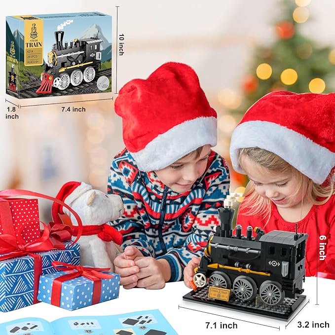 BRICK STORY Train Building Toys, Classic Steam Train, Creator Locomotive Model, Retro City Train Set, Creative Construction Brick for Kids Boys 6-12 261 Pieces