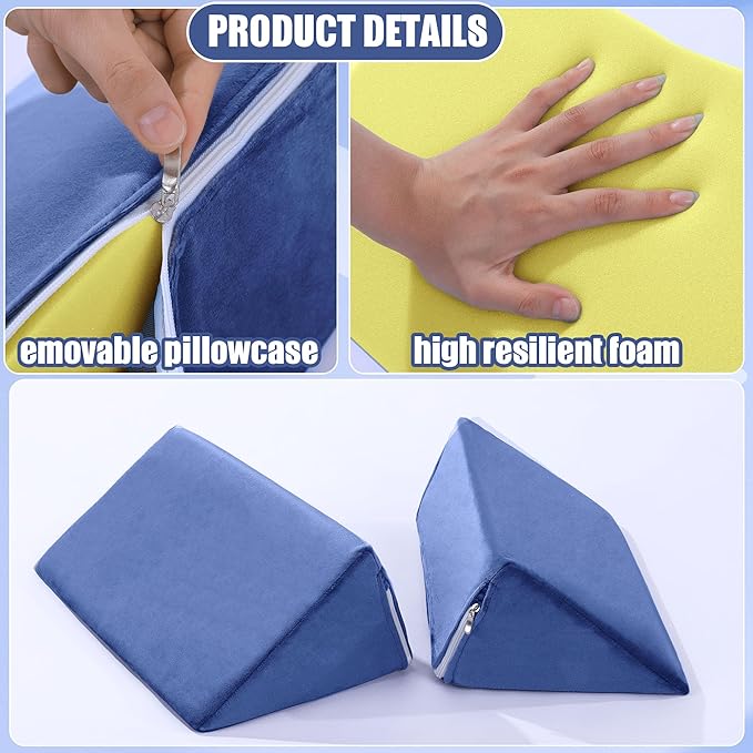 BALAPET 2 Pcs Small Wedge Pillow for Sleeping，Premium Foam Bed Pillow for Side Sleeping,Triangle Wedge Pillow for Leg Elevation,Yoga,Reduce Back Pain(Blue