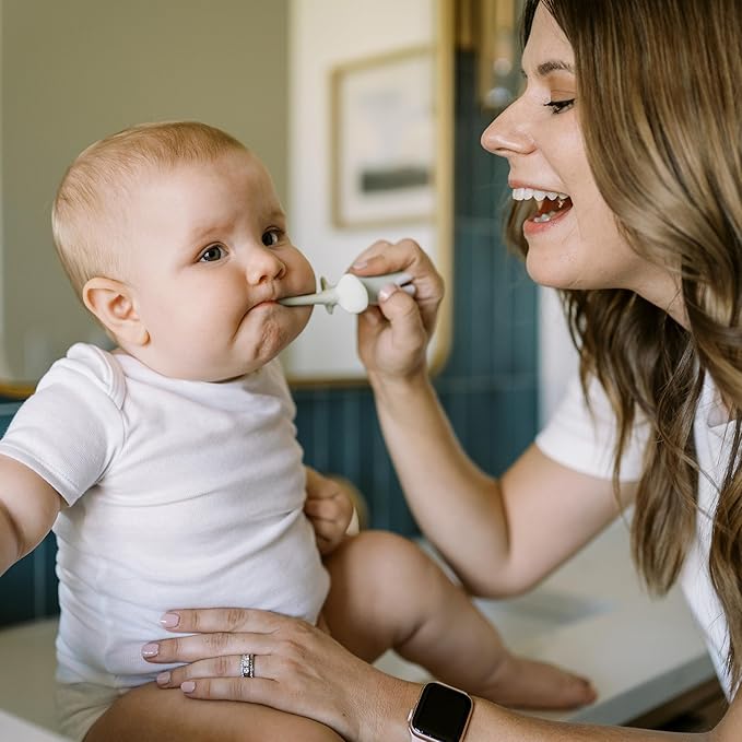 Dr. Brown's Infant-to-Toddler Training Toothbrush Set, Mint Elephant with Fluoride-Free Strawberry Baby Toothpaste, 0-3 Years (Styles May Vary)
