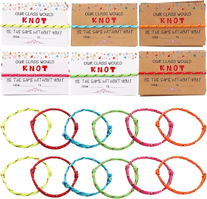 30 Pcs Kids Valentine's Day Card Adjustable Friendship Bracelets Our Class Will Knot Be The Same Without You Classroom Valentine Exchange Gifts for Kids Students Girls Boys School Party Favors