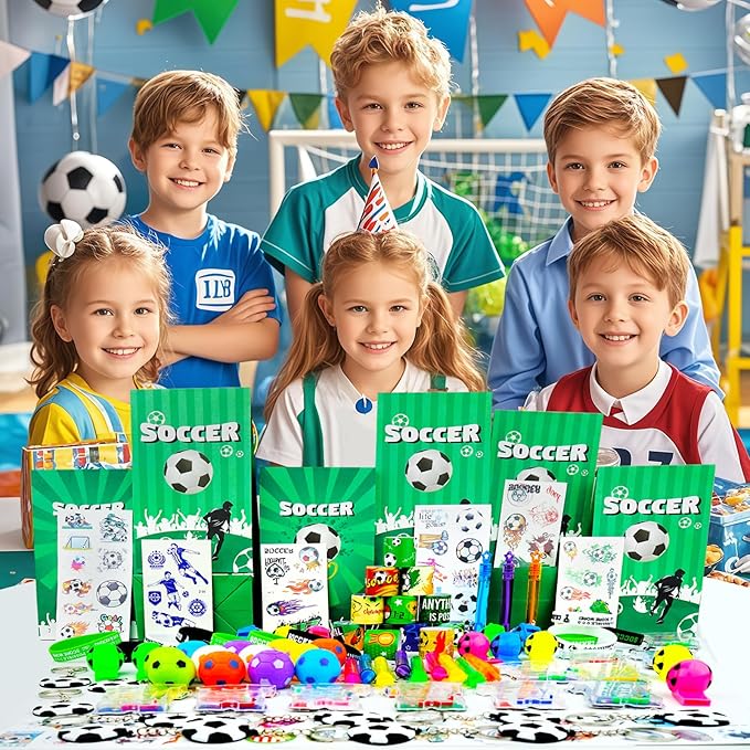 158Pcs Soccer Party Favors for Kids, Soccer Goodie Bag Stuffers Includ Rotatable Finger Stress Toys Whistles Bubble Wands Keychain Sticker for Birthday School Classroom Gifts Reward Prize