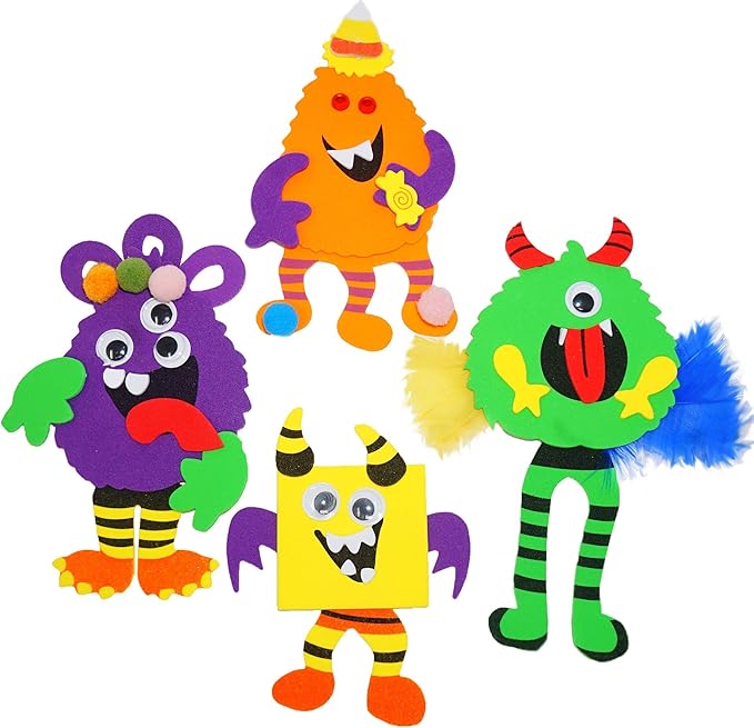 4E's Novelty 24 Halloween Crafts for Kids - Silly Monsters Foam Magnet Craft Kits - 24 Pack / 4 Styles, Classroom Arts & Crafts