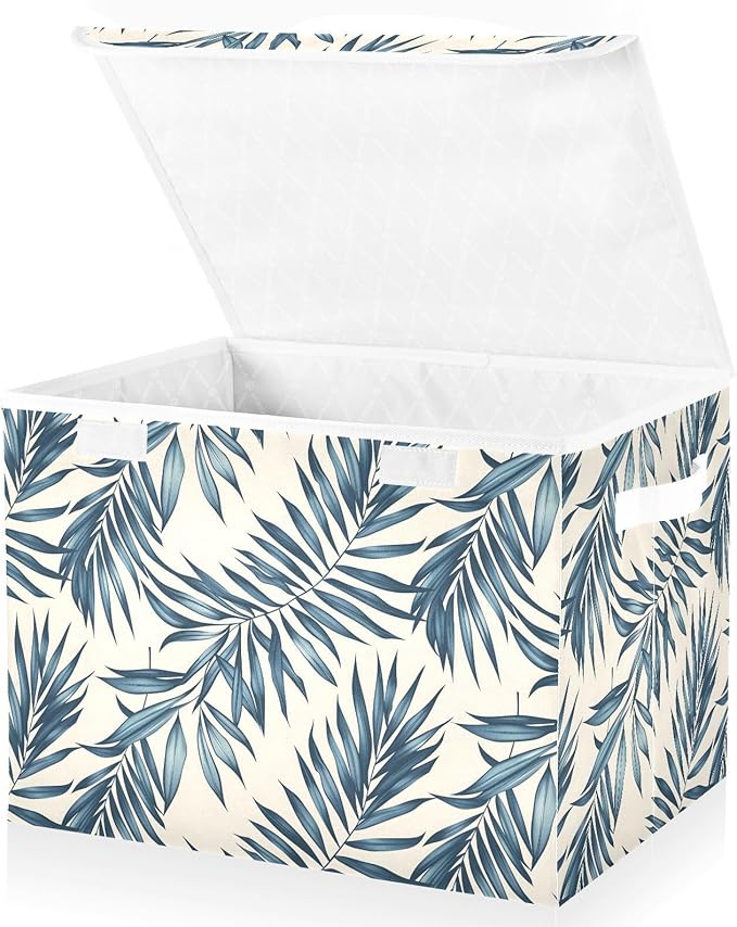 senya Large Storage Bins with Linen Collapsible Foldable Storage Cubes Fabric Closet Organizer Containers box with Flip-Top Lid for Home Bedroom Office 16.7 x 12.6 x 11.8in (Tree)