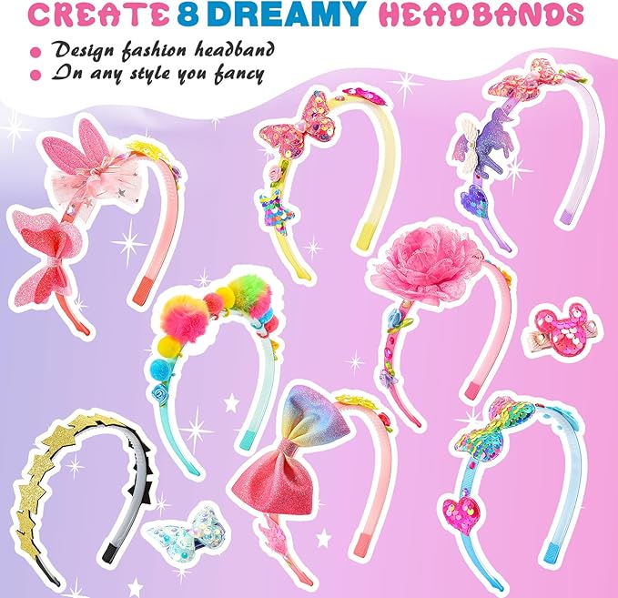 Hair Accessories for Girls-Arts and Crafts Gift for Ages 4-9 Year Old Girl,Great 5 Year Old Girl Gift,Headband Making Kit Gifts for 4 5 6 7+Year Old,Girls Toys Stocking Stuffers for Kids