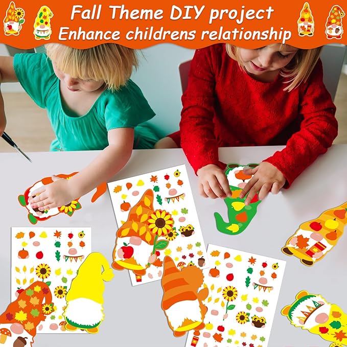 36 Sets Thanksgiving Fall DIY Art Craft Kits Gnome Ornaments Art Sets Fall Leaf Stickers Arts and Crafts Bulk for Kids Classroom Activities Party Decorations