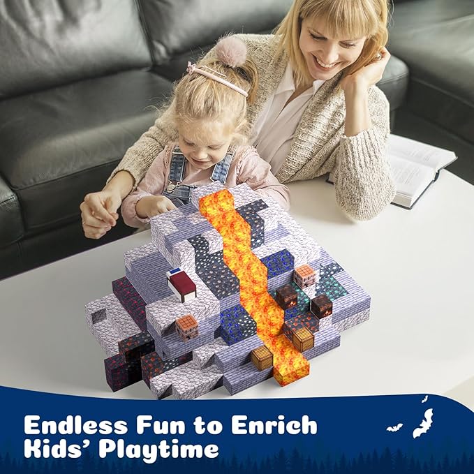 Magnetic Blocks - 128PCS Cavern Exploration - 1" Creative Magnetic Building Cubes Gift Set for Kids Ages 4-8