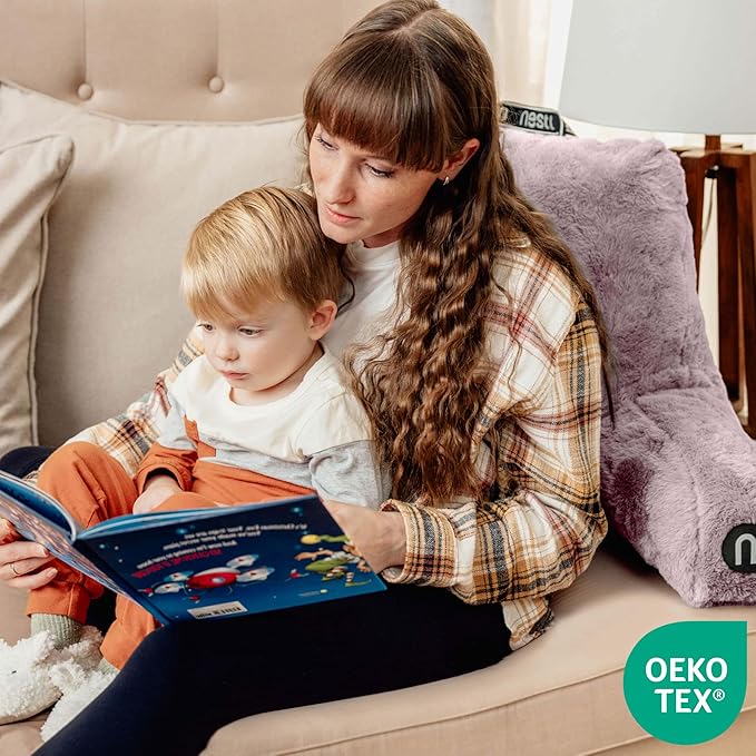 Nestl Fur Reading Pillow, Stylish Back Pillow for Bed Sitting Up, Faux Fur Bed Chair Pillow with Arms, Reading Pillows for Sitting in Bed Adult & Kids, Back Support Pillow for Bed Rest - Dusty Purple