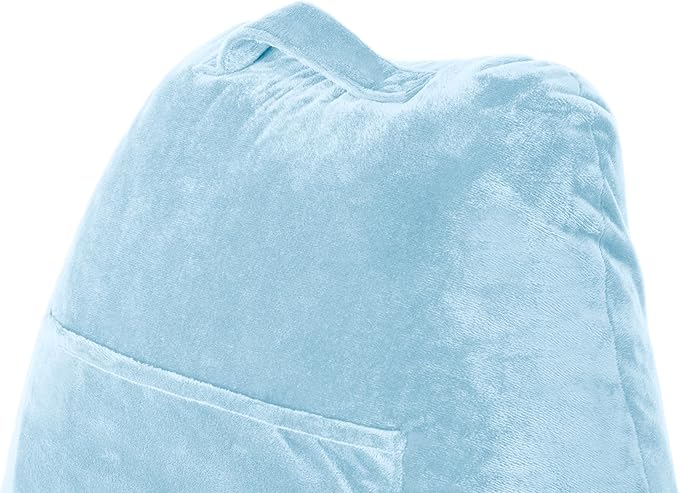Husband Pillow Sky Blue, Original Reading Pillow in Bed Rest Chair, Shredded Memory Foam Large Lounge Cushion Adult Backrest with Arms, Comfy Back Support for Sit Sitting Up, Wash/Removable Cover
