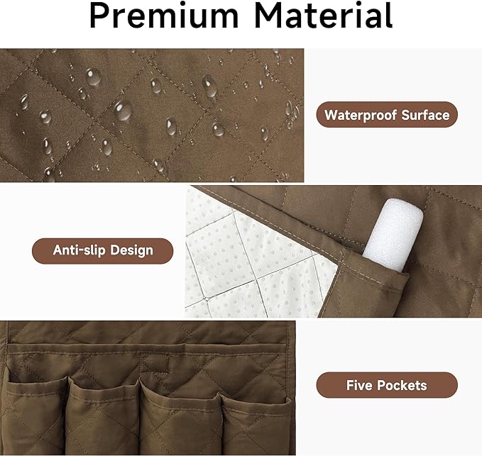 MEHIDFY Sofa Armrest Caddy, Waterproof Bedside Storage Organizer, Non Slip Armchair Pockets, Remote Control Holder for Couch, Handy Pouches with 6 Pockets for TV Remote, Phone, Magazine(Brown)