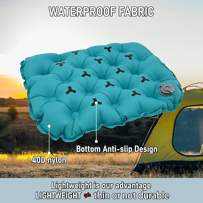 BreezCamp Inflatable Seat Cushion, Lightweight Stadium Seat Pad, Camping Accessories Chair Pad for Airplane Travel, Hiking, Climbing, Home and Office,Peacock Blue
