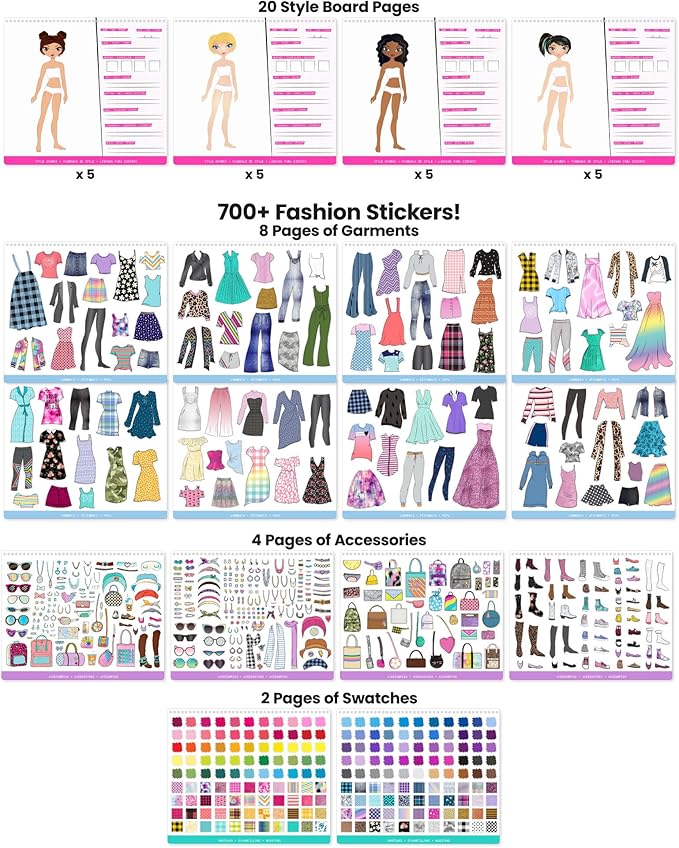 Fashion Angels Sticker Stylist Designer Kit for Girls - Kids Sticker By Number Book For Girls - 700+ Stickers - Fashion Sticker Activity Book - Road Trip Essentials for Kids Ages 6 and Up