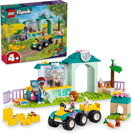 LEGO Friends Farm Animal Vet Clinic Toy, Pretend Play Building Kit, Gift for 4 Year Old Girls and Boys, Includes 2 Mini-Doll Characters and 3 Animals, Farm Animal Toy and Farm Vet Accessories, 42632