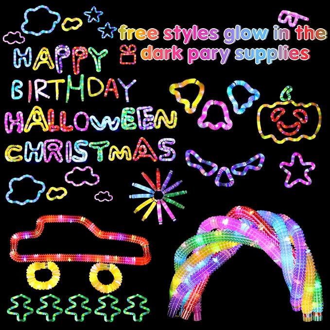 48 Pack Glow Sticks Goodie Bag Stuffers for Kids, New Year Decorations Birthday Valentines Day Gifts, Party Favors for Kids 4-8-12, Light Up Pop Tubes Glow Party Supplies Glow Bracelets Necklaces