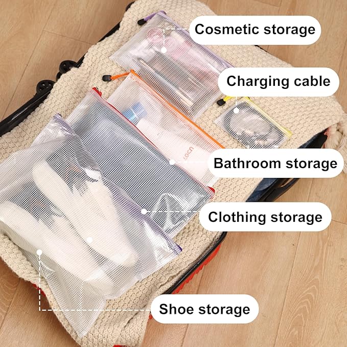 EOOUT 28pcs Mesh Zipper Pouch, Waterproof Zipper Bags, 8 Sizes Plastic Travel Pouch, 10 Colors, Multipurpose for Board Game, Travel Storage, School Supplies, Office Appliances, Home Organize