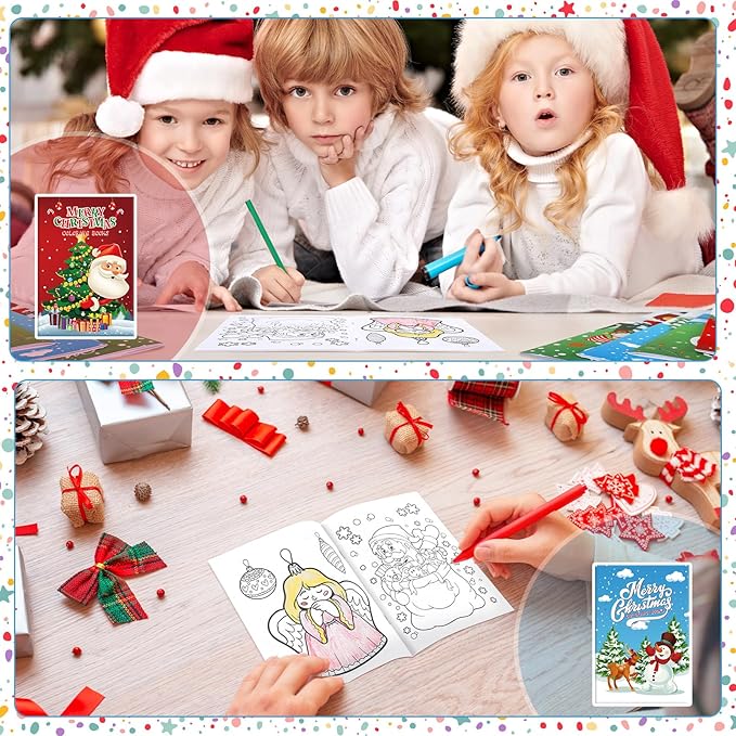 48 Pcs Christmas Coloring Books Party Favors Xmas Mini Coloring Book Bulk DIY Art Drawing Book Set for Stocking Goodie Bags Stuffer Holiday Party Supplies Friend Gift Activities Filler
