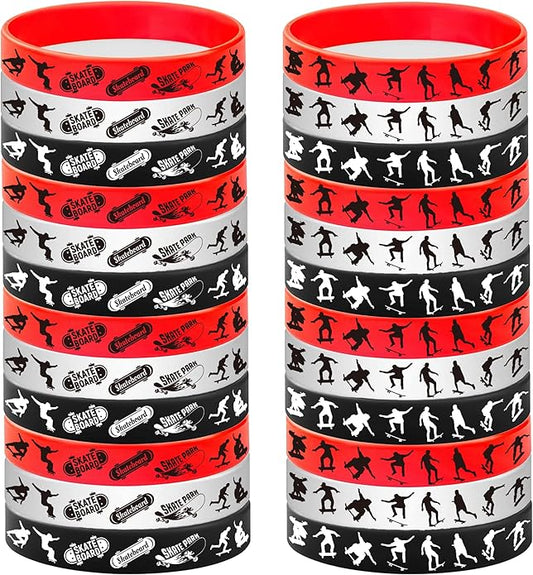 48PCS Skateboard Rubber Bracelets Silicone Wristbands -Sport Party Supplies Skateboarding/Freedom/Innovation/Extreme Sports Birthday Baby Shower Party Favors