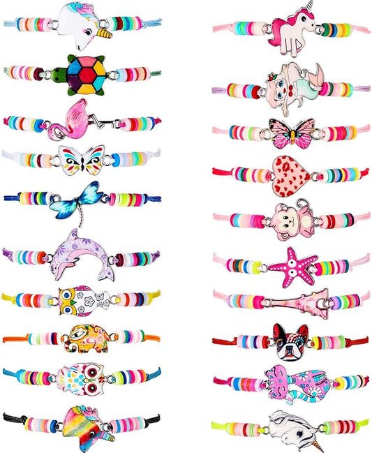 BBTO 20 Pieces Girl Friendship Bracelets Unicorn Animal Pendant Owl Cute Adjustable Girl Bracelets for Party Favors Gift
