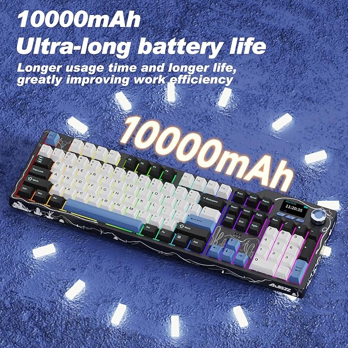 NACODEX AK35I V4 Customizable Wireless Gaming Mechanical Keyboard, Wired/Wireless 2.4G/BT, Gasket Structure, 10000mAh Battery, Full-Color RGB, 1.14-inch Color Screen, Knob, Multi-Function Keys.